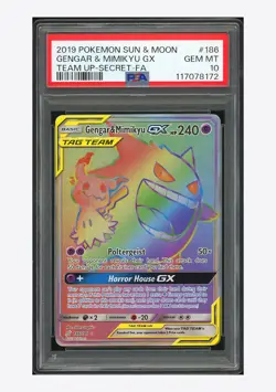 Pokemon PSA 10 Gengar & Mimikyu GX Secret Rare 2019 186/181 Team Up English - Image 1