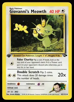 Giovanni's Meowth 43/132 Uncommon 1st Edition Gym Challenge Pokemon Card - Image 1