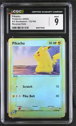 CGC 9 MINT Pikachu 2003 EX Sandstorm 72/100 Reverse Holo Pokemon Card - Image 1