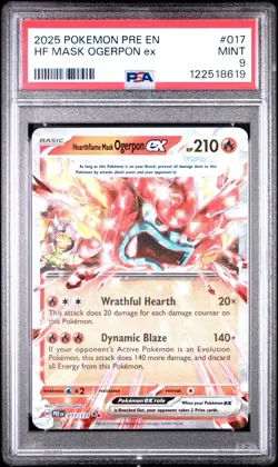 Pokemon Prismatic Evolutions # 017 Hearthflame Mask Ogerpon EX PSA 9 MINT - Image 1