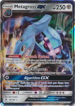 Moderately Played, English - 1 x Pokemon Metagross GX - 85/145 - Ultra Rare Sun - Image 1