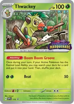 NM-Mint, English - 1 x Pokemon Thwackey - SVP115 - Prerelease Promo Scarlet & Vi - Image 1