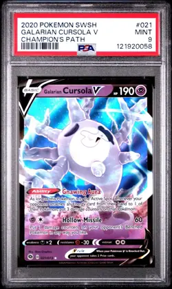 2020 Pokemon SWSH Champion's Path Galarian Cursola V #021 PSA 9 - Image 1
