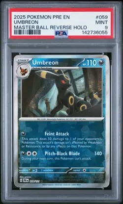 2025 POKEMON PRE EN-PRISMATIC EVOLUTIONS MASTER BALL REVERSE HOLO UMBREON PSA 9 - Image 1