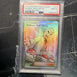 Pokemon Professor Oak's Setup 233/236 Cosmic Eclipse Full Art PSA 10 - Image 1