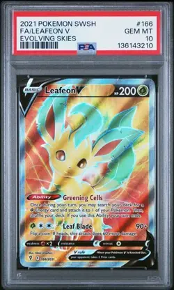 PSA 10 Leafeon V #166 - Pokemon Evolving Skies Full Art - Pokemon TCG GEM MINT - Image 1