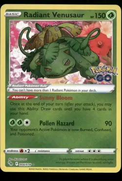 Radiant Venusaur Radiant Rare Pokemon GO 004/078 NM - Image 1