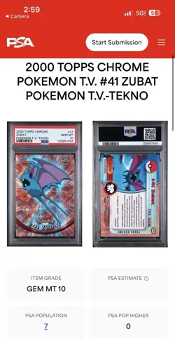 2000 Topps Chrome Pokemon Zubat Tekno PSA 10 Low Pop Rare #41 Series 1 - Image 3