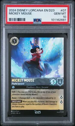 2024 DISNEY LORCANA EN D23 MICKEY MOUSE PLAYFUL SORCERER #07/D23 PSA 10 - Image 1