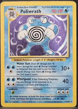 Pokemon Poliwrath 90 HP Holo Rare Base Set 13/102 Wizards Card 1999 - Image 1