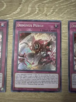 Fake Cards 3x Dominus Purge PLAYSET Secret Rare INFO-EN078 NM Card Set - Image 3