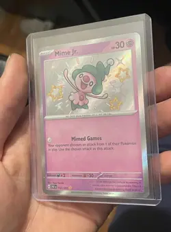 Pokemon Mime Jr. Shiny Rare Holo SV: Paldean Fates 157/091 HP 30 Card Stock - Image 1