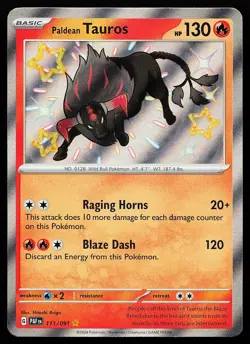 Paldean Tauros 111/091 Shiny Holo Paldean Fates Pokemon Card - Image 1