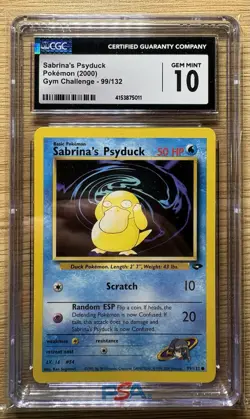 CGC 10 GEM MINT Sabrina's Psyduck 99/132 Gym Heroes Pokemon Card - Image 1