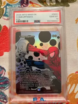 2025 MTG MARVEL'S SPIDER-MAN: SOURCE MATERIAL #0001 COMEUPPANCE FOIL PSA 10 - Image 1