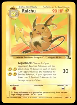 1999 Pokemon Raichu 29/62 Fossil Non-Holo Rare WOTC - Image 1