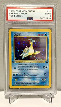 1999 Pokemon TCG 1st Edition Fossil LAPRAS Holo Foil Card PSA 9 #10/62 - Image 1