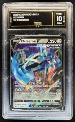 2021 Pokemon SWSH Chilling Reign Metagross V #112/198 GMA 10 - Image 1