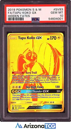 Pokemon 2019 Tapu Koko GX SV93/SV94 Gold Full Art SV Hidden Fates GEM MT PSA 10 - Image 1