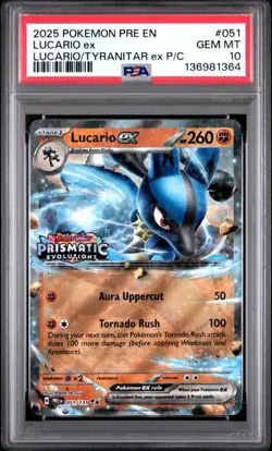 2025 POKEMON PRE EN-PRISMATIC EVOLUTIONS #051 LUCARIO EX PSA 10 STAMPED🔥 - Image 1