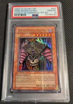 Yugioh Dark Ruler Ha Des LOD-001 1st Edition Ultra Rare PSA 10 Gem Mint! - Image 1