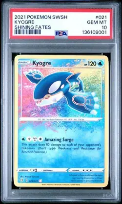 Pokemon TCG Shining Fates Kyogre Card 021/072 Amazing Rare PSA 10 - Image 1