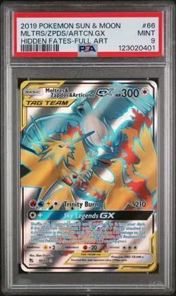 2019 Pokemon Hidden Fates Moltres Zapdos Articuno Full Art Card PSA 9 Mint #66 - Image 1