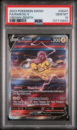2023 POKEMON SWORD & SHIELD CROWN ZENITH #GG41 FULL ART/RAIKOU V PSA 10 - Image 1