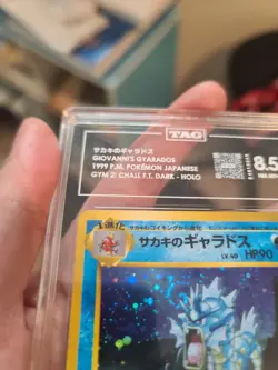 1999 Pokemon Japanese Gym Challenge 2 Giovanni's Gyarados 130 TAG 8.5 NM SWIRL - Image 4