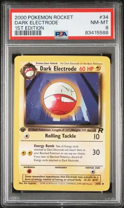 2000 POKEMON ROCKET #34 DARK ELECTRODE 1ST EDITION NM-MT PSA 8 - Image 1