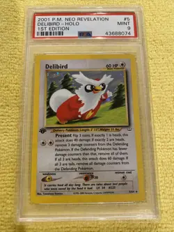 PSA 9 Delibird 1st Edition Holo Rare Neo Revelation 2001 Pokemon Card #5 A21 - Image 1