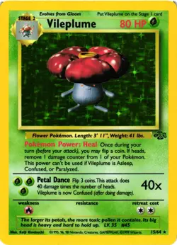Pokemon TCG Vileplume Holo Rare Card 15/64 Jungle Unlimited MP - Image 1
