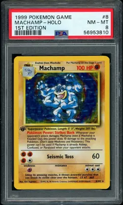1999 Pokemon Base Set 1st Edition Machamp Holo Rare #8 PSA 8 NM-MT - Image 1
