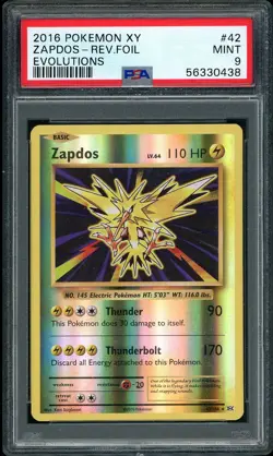 2016 Pokemon XY Evolutions Zapdos Reverse Foil Holo Rare #42 PSA 9 MINT - Image 1