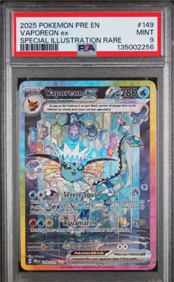 2025 Pokemon PRE Prismatic Evolutions #149 Vaporeon ex PSA 9 - Image 1