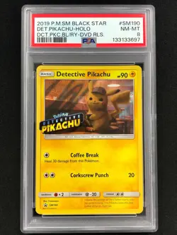 Pokemon 2019 Detective Pikachu SM190 Black Star Holo PSA 8 - Image 1