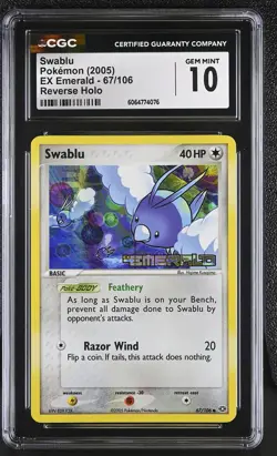 CGC 10 GEM MINT Swablu 2005 EX Emerald 67/106 Reverse Holo Stamped Pokemon Card - Image 1