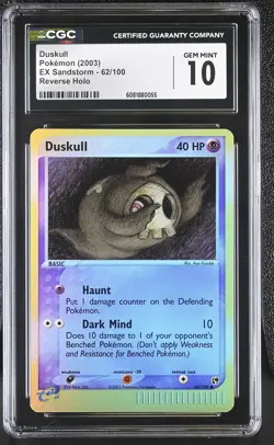 CGC 10 GEM MINT Duskull 2003 EX Sandstorm 62/100 Reverse Holo Pokemon Card - Image 1