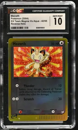 CGC 10 GEM MINT Meowth EX Team Magma Vs Aqua 42/95 Reverse Holo Pokemon Card - Image 1