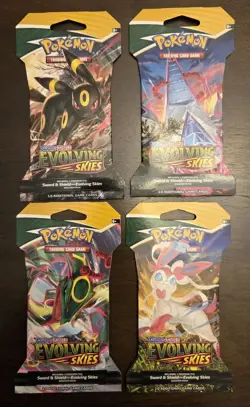Pokemon Evolving Skies New Sealed Sleeved Blister Booster x4 Packs Full Art Set - Image 1