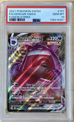 2021 Pokemon Gengar VMAX 157/264 Swsh08: Fusion Strike Holo PSA 10 GEM MINT - Image 1