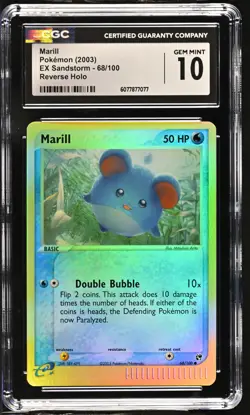 CGC 10 GEM MINT Marill 2003 EX Sandstorm 68/100 Reverse Holo Pokemon Card - Image 1