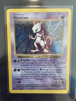Pokemon Mewtwo Base Set Shadowless Holo Rare 010/102 1999 60 HP Basic Wizards - Image 1