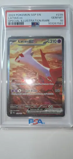 Pokemon TCG Latias ex 239/191 Sv08: Surging Sparks SIR PSA 10 GEM MT - Image 1