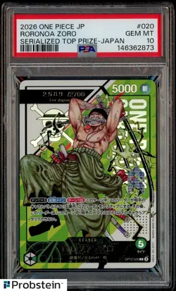 2026 ONE PIECE CARD JPN RORONOA ZORO SERIALIZED TOP PRIZE OP12-020 PSA 10 - Image 1