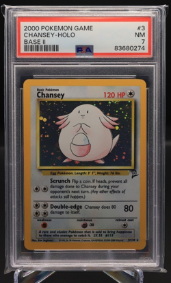 PSA 7 NM RARE Pokemon HOLO Chansey 3/130 Pokemon Base Set 2 2000 Vintage Card - Image 1