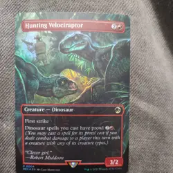 MTG Hunting Velociraptor Borderless Foil Jurassic World Lost Caverns of Ixalan - Image 1