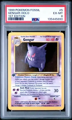 1999 Pokemon Fossil Gengar Holo 1st Edition PSA 6 #5 - Image 1