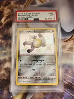 POKEMON 2019 Hidden Fates Sun Moon MAGNEMITE Holo #SV27 PSA 9 Mint - Image 1