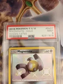 POKEMON 2019 Hidden Fates Sun Moon MAGNEMITE Holo #SV27 PSA 9 Mint - Image 2
